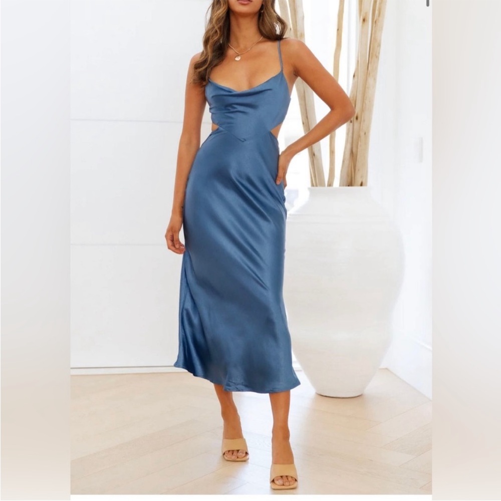 Hello Molly Blue Satin Midi Dress